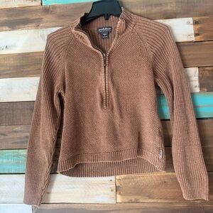 Woolrich Women's Brown Ribbed Half-Zip Sweater